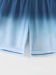 Tween Boys Stylish And Casual Gradient Beach Shorts,Drawstring Elastic Waist Swimming Trunks - Navy Blue - View 7