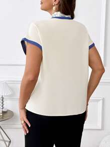 SHEIN Clasi Blusa elegante da donna taglie forti con stampa a blocchi di colore patchwork per l'ufficio