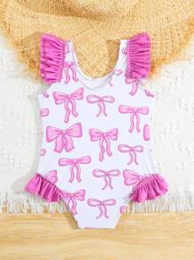 Baby Girl Random Striped Ruffle Edge One-Piece Swimsuit - Multicolor - View 2