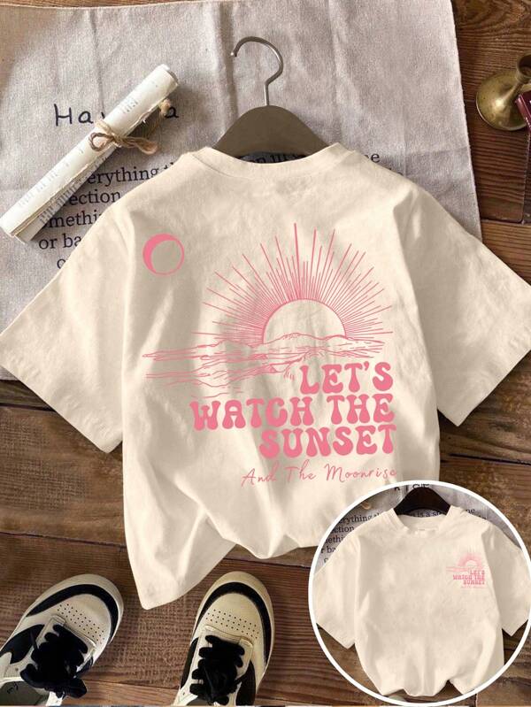Glissea Camiseta de mujer con estampado geométrico y de puesta de sol, camiseta deportiva casual de verano de cuello redondo y manga corta para mujer
