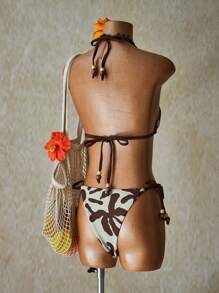 SHEIN ICON 2 件夏季外出泳衣海滩波西米亚风夏威夷女式印花比基尼套装，夏季时尚