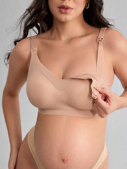 SHEIN BloomMama Sujetador de lactancia sin costuras para maternidad, de color liso