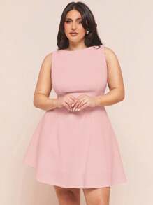 SHEIN BAE Plus Size Women Elegant Pink Satin Asymmetric Shoulder Hollow Out Lace-Up Backless Dress, Suitable For Parties, Cocktail Events, Formal Occasions, Romantic Dates, Wedding, Bridesmaid Dress, Cocktail Dress, Gala Dress,Summer Dresses For Women - Dusty Pink - View 3