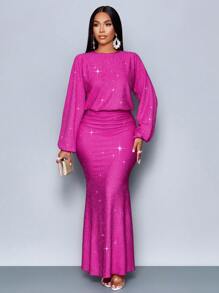 SOLERSUN Elegant Pink Autumn Women Bodycon Mermaid Hem Maxi Dress,Suitable For Christmas Day Party,Vacation & Valentine's Day Outfit Fall Cloth - Hot Pink - View 7