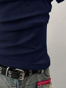 SHEIN EZwear Top court à manches courtes ajusté en tricot pour femmes, bleu marine