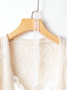 SHEIN LUNE Women Casual Solid Color Hollow-Out Knit Cardigan