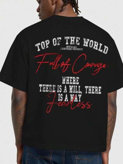 Street Life Camiseta de manga corta de cuello redondo con estampado de eslogan casual para hombre