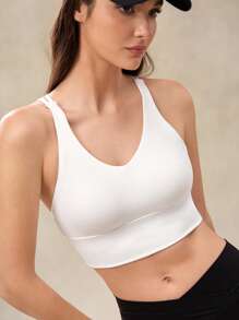 OutZeal Áo ngực thể thao nữ, áo tập gym, áo thấm mồ hôi, áo nâng đỡ thấp, dây chéo lưng, áo năng động. - trắng - Xem 8