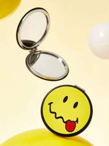 SmileyWorld® | SHEIN Cute Smiling Face Pattern Printed PU Leather Material Folding HD Portable Mirror, One Side Of Which Is 2 Times Magnified, Easy To Check Makeup Details, Suitable For Travel And Commuting, Suitable For Both Men And Women