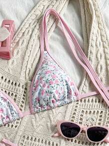 Swim Mod Women Vacation Sexy Tight Printed Double Strap Elegant Casual Two Pieces Beach Swimsuit For Summer - Multicolor - View 3