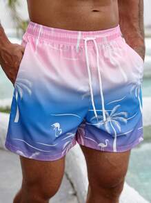 Surfspeed Men's Vacation Casual Gradient Coconut Tree Printed Beach Shorts, Hawaiian, Men Palm Tree Swim Shorts, Men Swim Trunks Pink, Miami Shorts, Beach Shorts, Custom Swim Trunks - Multicolor - View 6