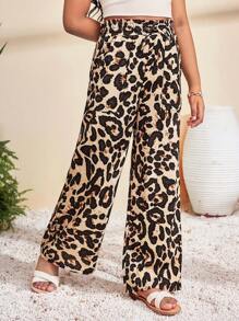 SHEIN Tween Girl Vacation Casual Fashionable Chiffon Leopard Print Straight Leg Pants - Brown - View 4