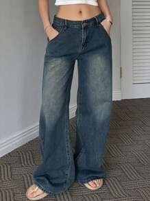 DAZY 复古阔腿牛仔裤，适合休闲穿着，宽松牛仔裤