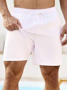 Surfspeed Pantalonetas de playa de unicolor para hombre, de moda para el verano - Azul y blanco - Ver 10
