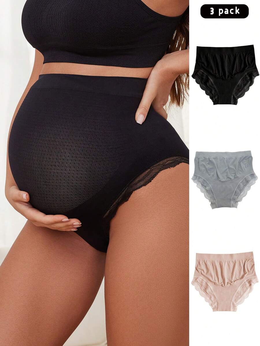 BloomMama 3 Pcs/Pack Maternity Solid Color High-Waist Panties Seamless - Multicolor - View 1