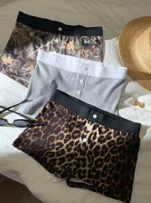 Comfortcana Summer  Women Elastic Waist Button Design Loose Casual Shorts,Comfy Shorts - Multicolor - View 3