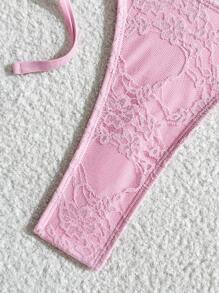 Swim Mod Bộ 3 váy ngắn ren viền bèo màu trơn gợi cảm cho nữ, bộ đồ bơi bikini cúp tam giác ren màu hồng cho kỳ nghỉ hè trên bãi biển - Hồng - Xem 4