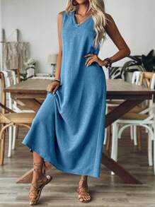 Damen Große Größen Minimalistische Langarm Kleid für den Alltag