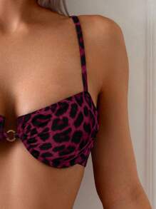 Women's Sexy Leopard Print Steel Boned Push-Up Bikini Set For Summer Beach Vacation - Burgundy - View 4
