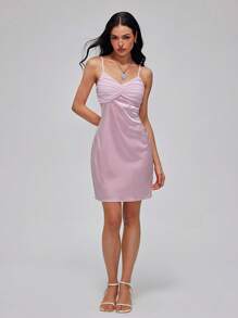 Roylia Women's Elegant Satin Slip Dress Mini Party Dress - Pink - View 6