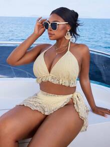 Swim SXY Plus Size Women Sexy Backless Beach Bikini Top - Beżowy - Zobacz 5