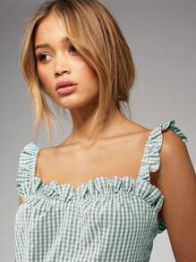 MISSGUIDED Minidress estiva a quadretti con volant sulle spalline, scollo quadrato, adatta per look cottage core, primavera/estate, adatta per tè in giardino, picnic, campagna