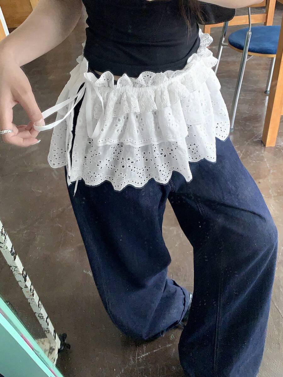 FRIFUL Women's Lace Hem Layered Ruffle Short Skirt, Cake Skirt, Spring/Summer - White - View 1