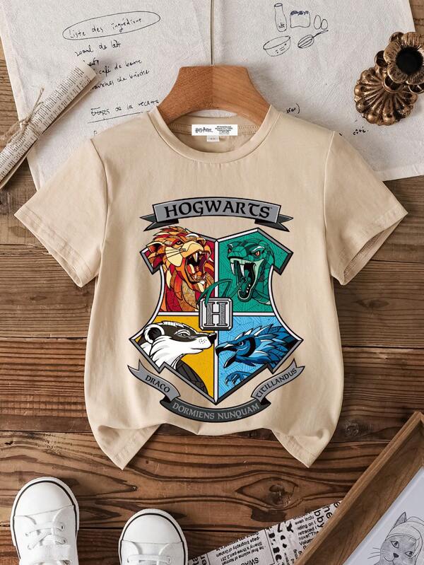 HARRY POTTER X SHEIN Young Boy Letter & Graphic Pattern Crew Neck Short Sleeve T-Shirt