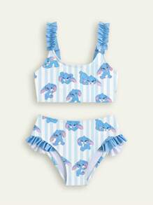 SHEIN GraphicGems Set di bikini per ragazze giovani con stampa a righe e cartoni animati