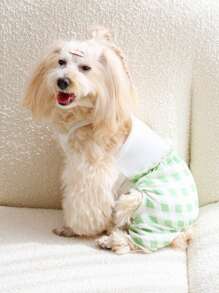 PETSIN Lightweight Breathable Plaid Flower Pet Jumpsuit, Cute Bear Graphics, Ideal For Small Dogs & Cats In Spring/Summer - Green - View 5