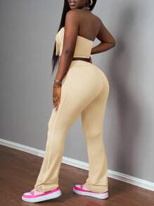 Slaydiva Women Two Pieces Outfits For Daily Wear - Apricot - View 2