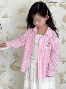 HELLO KITTY | DAZY 小女孩秋季编织条纹长袖联名印花衬衫，适合小女孩，春夏 - 粉色 - 查看 3