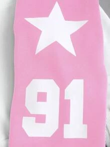 SHEIN Unity Contrast Color Collegiate Style Pink Oversized Asymmetrical Neck Long Sleeve Sweatshirt,Graduation,Teacher,Back To School Pullover Fall - Pink - View 5