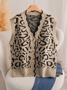 CosyJoli Damski sweter w rozmiarze plus size, elegancki, uniwersalny, dzianinowy, z nadrukiem w panterkę, na jesień/zimę