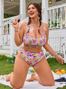 Swim Mod Set di costumi da bagno di design floreale taglie forti, ideale per le vacanze