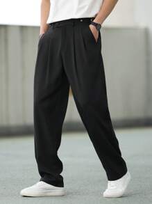 Manfinity Homme 男士纯色褶皱宽松休闲裤 - 黑色 - 查看 1
