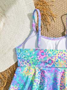 Tween Girl Colorful Leopard Print Ruffled Twist Tankini Swimsuit Set,Suitable For Summer Beach, Vacation, Swimming - Multicolor - View 6