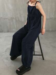 FRIFUL Mono holgado casual de mujer con cordones y volantes, para verano