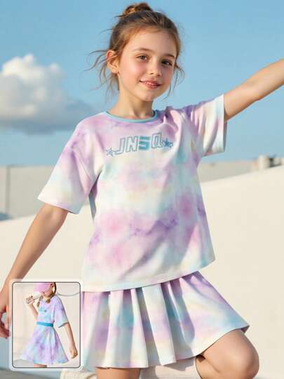 JNSQ Conjunto de blusa de manga corta y falda para deportes al aire libre, ropa para niñas preadolescentes de vuelta al colegio