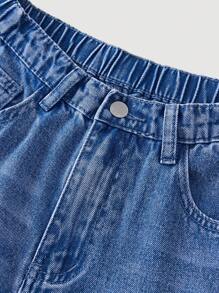 SHEIN Girlism Teen Girls' Pocket Design Wide Leg Loose Casual Denim Jeans