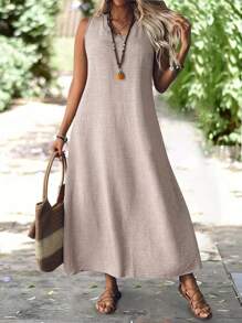 Plus Size Women Minimalist Commuting Long Dress