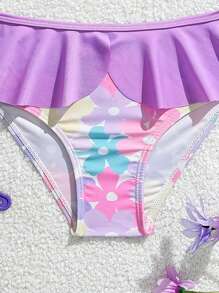 Conjunto de traje de baño de verano con camisola y Bottom tipo triángulo para niña, conjunto de traje de baño de moda - Multicolor - Ver 4