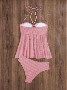 Swim Lushoire Conjunto de bikini de tirantes sexy de unicolor para vacaciones de mujer - Rosa Pálido - Ver 4