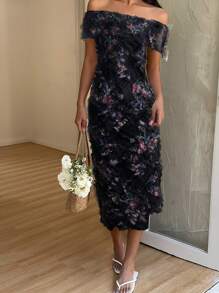 Chiquease Women Random Print Bodycon Mini Dress, Spring/Summer - Black - View 4