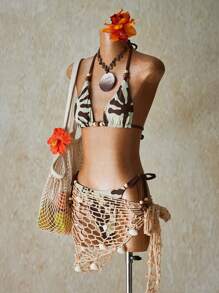 SHEIN ICON 2 件夏季外出泳衣海滩波西米亚风夏威夷女式印花比基尼套装，夏季时尚