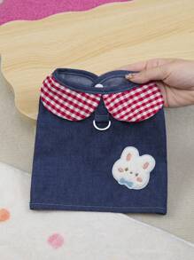 PETSIN Navy Blue Cute Rabbit Pattern Pet Dress With Plaid Collar, Simple & Casual Design, Lightweight & Breathable, Suitable For Cats & Dogs, Popular In Europe & America, Spring/Summer - Navy Blue - View 8