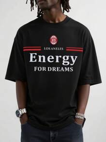 Manfinity Sporsity Men's Casual Letter Print Short Sleeve T-Shirt, Summer