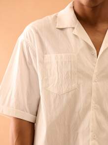 Musero Textured Button Through Short Sleeve Shirt Summer Smart Streetstyle Vacation Casual - White - View 5