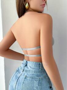 女士简约无钢圈文胸，具有聚拢、易穿脱、可变换、可调节和升降设计 - 淺灰色 - 查看 8