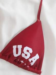SHEIN Swim 2pcs Women USA Flag Print Triangle Cup Bikini Set, 4th Of July For Summer Beach Vacation - Multicolor - View 5